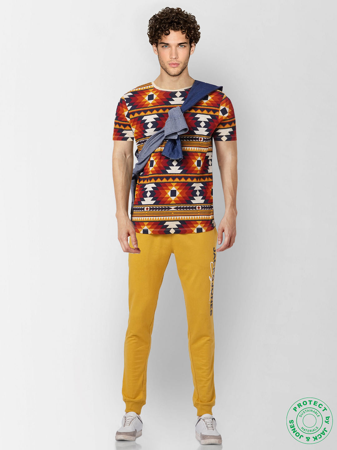 Orange Geometric Print Crew Neck T-shirt