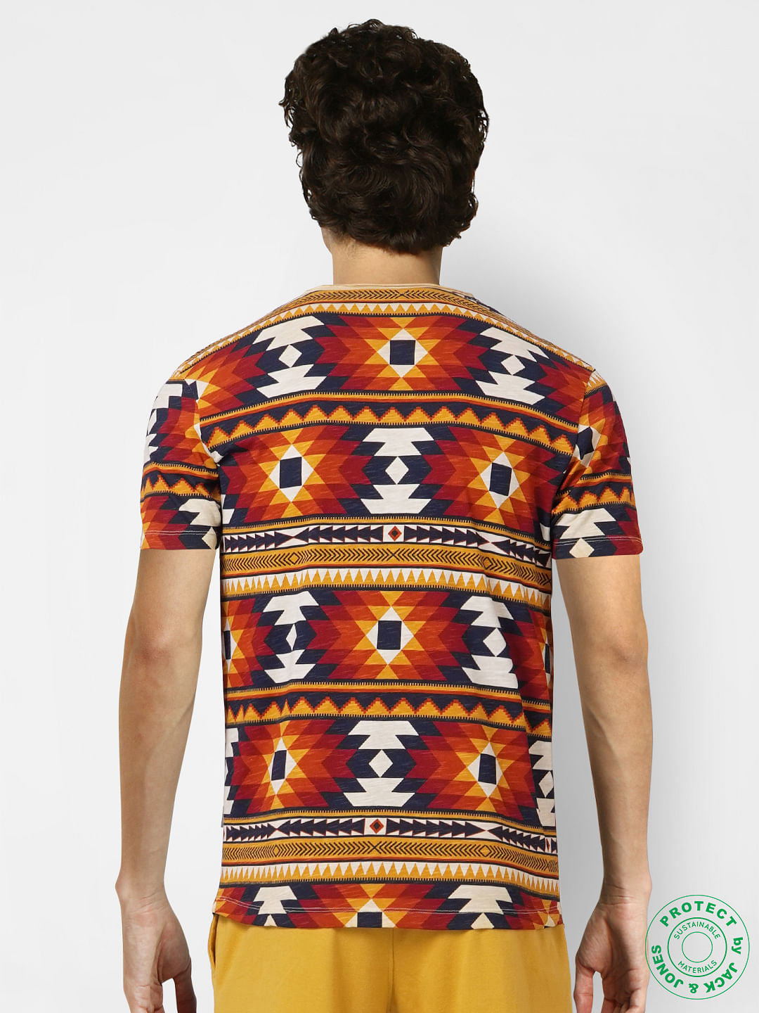 Orange Geometric Print Crew Neck T-shirt