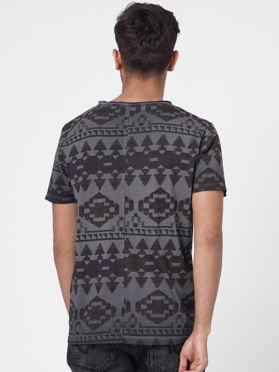 Grey Aztec Print Crew Neck T-shirt