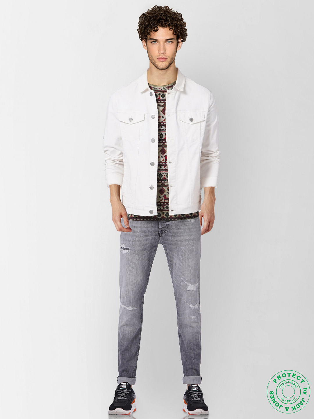 Grey Printed Crew Neck T-shirt
