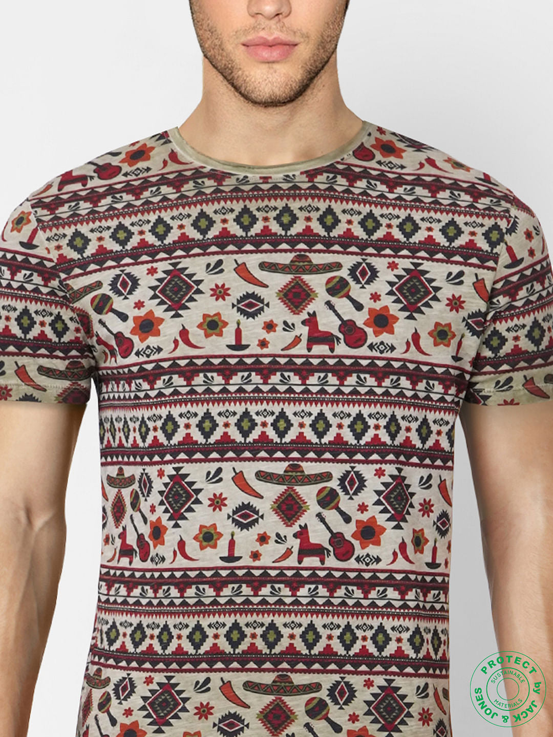 Grey Printed Crew Neck T-shirt