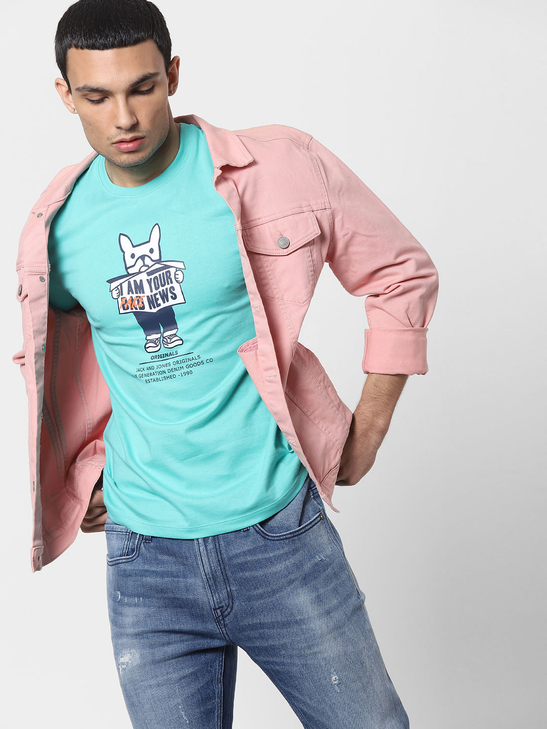 Blue Graphic Print Crew Neck T-shirt - S
