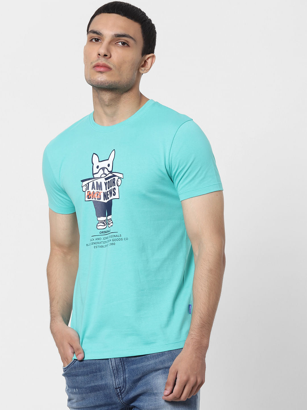 Blue Graphic Print Crew Neck T-shirt