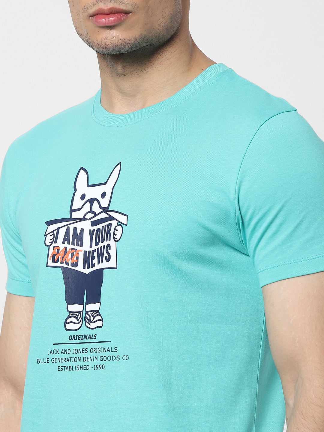 Blue Graphic Print Crew Neck T-shirt