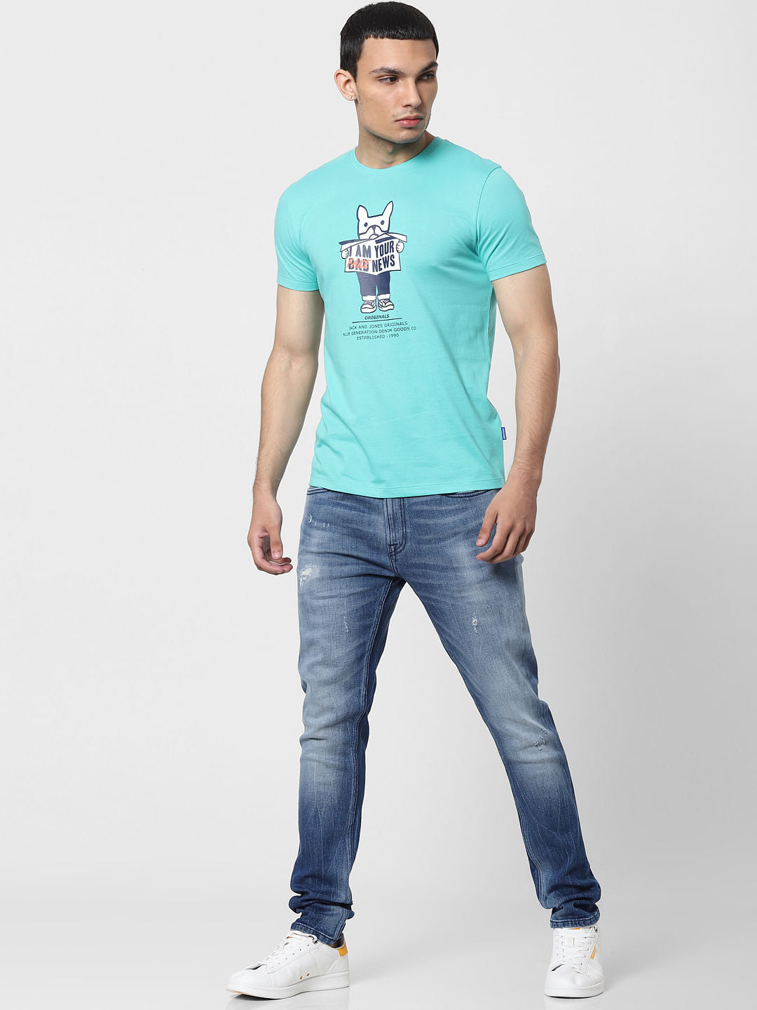Blue Graphic Print Crew Neck T-shirt