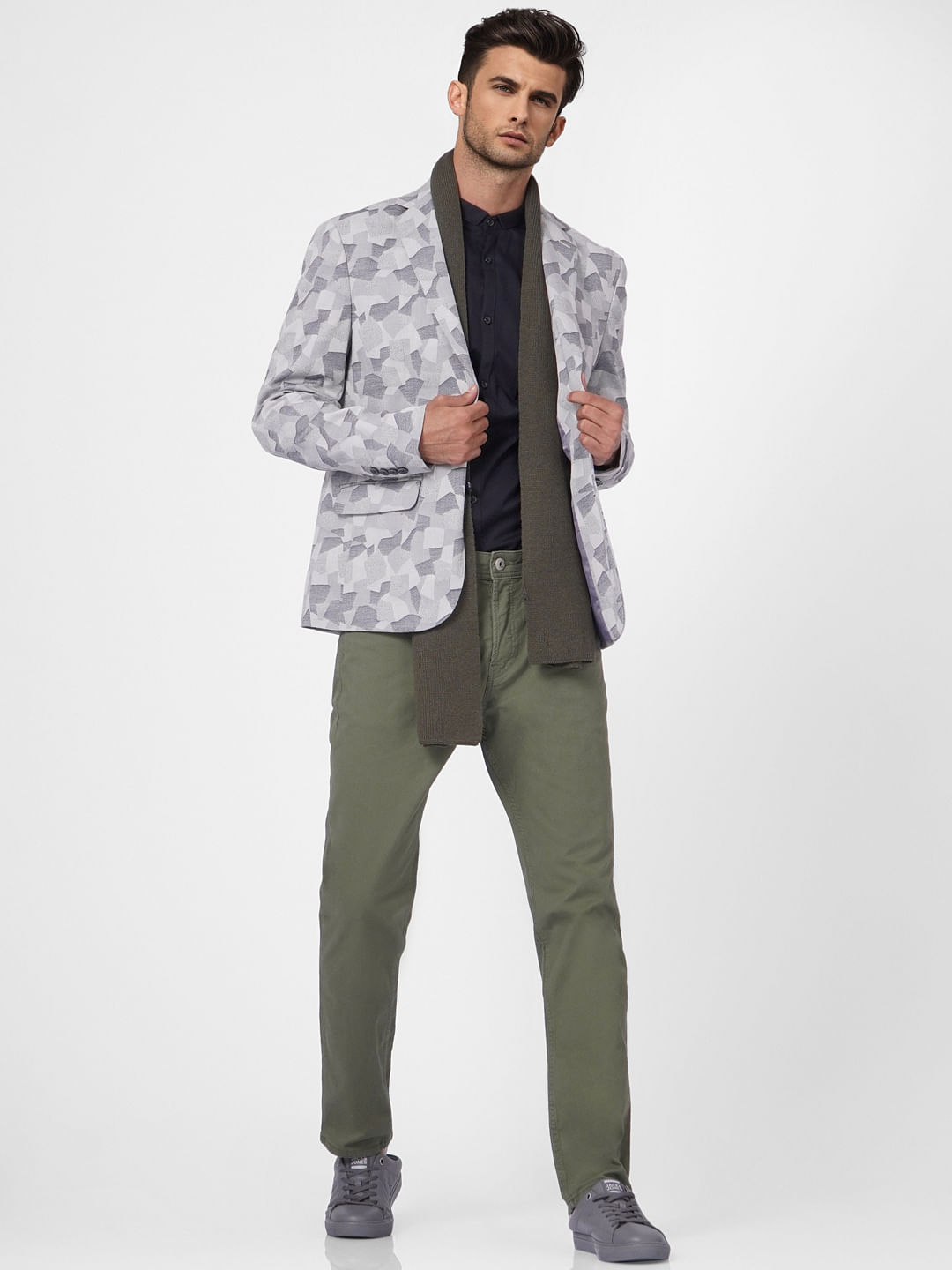 Grey Printed Blazer - 46