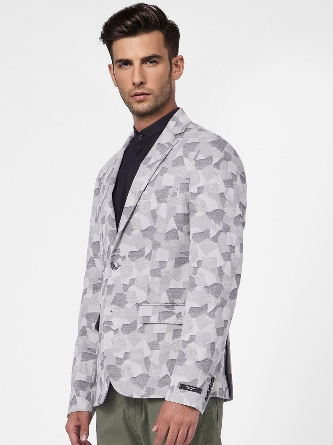 Grey Printed Blazer