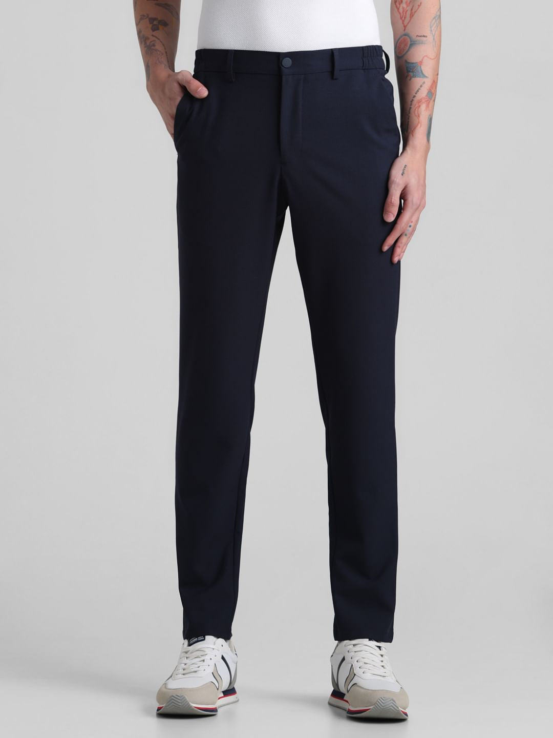 Navy Blue Mid Rise Trousers