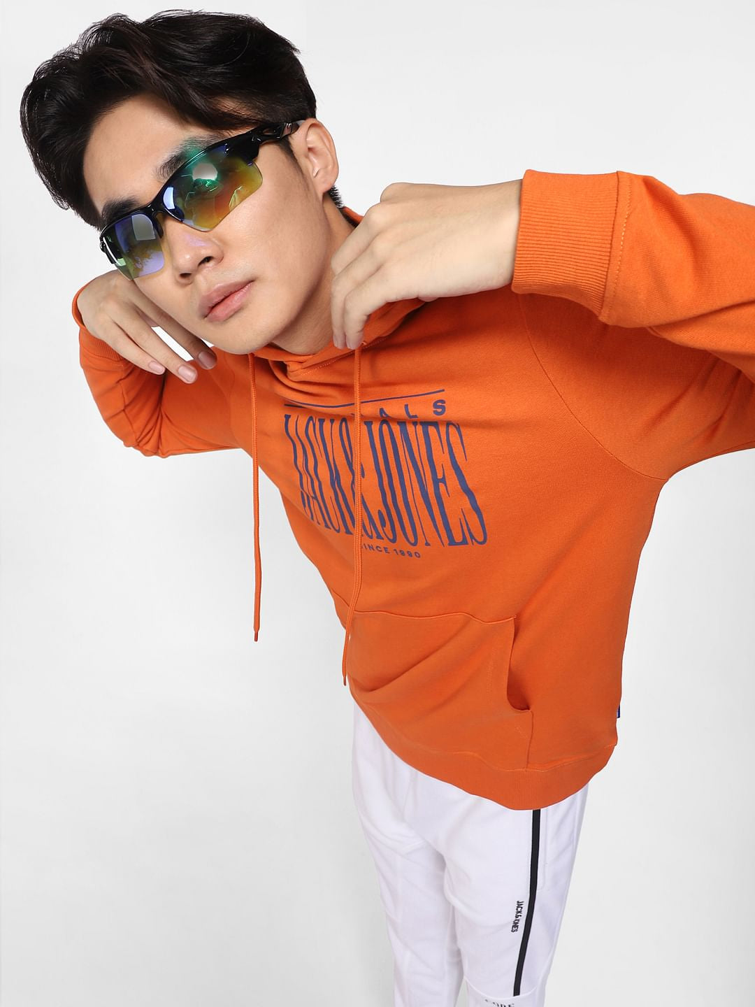 Orange Logo Print Hooded Sweatshirt