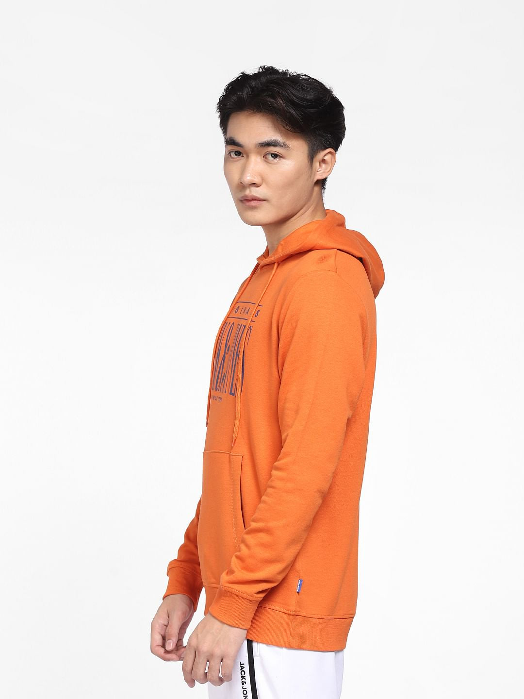 Orange Logo Print Hooded Sweatshirt