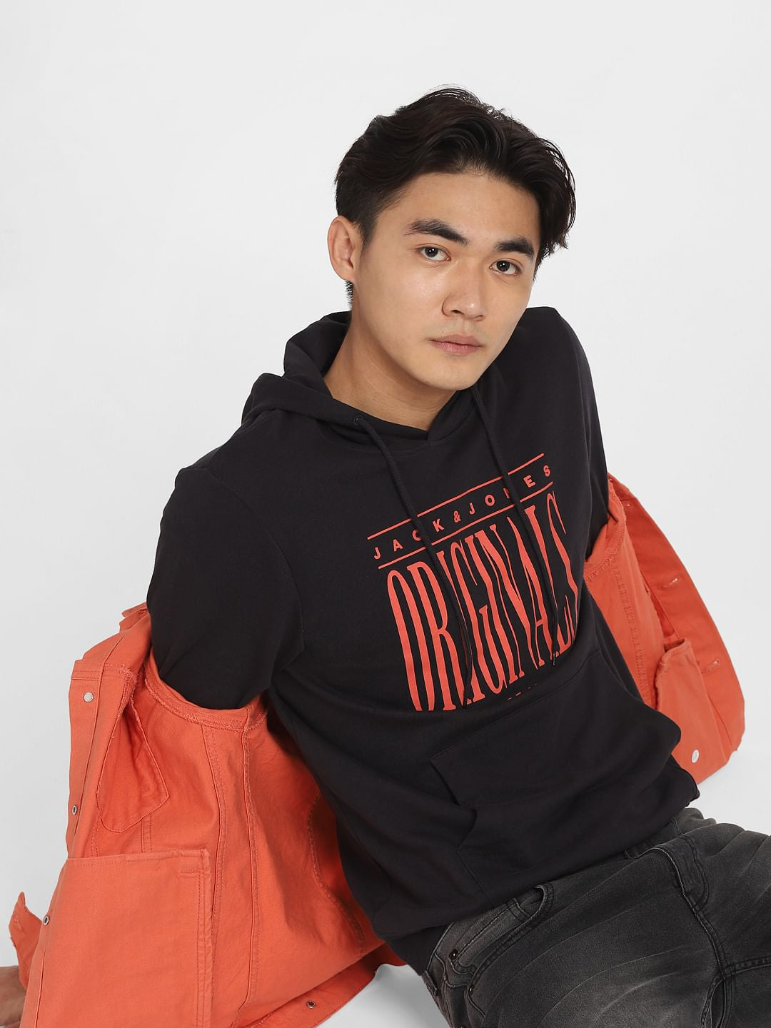Black Logo Print Hooded Sweatshirt