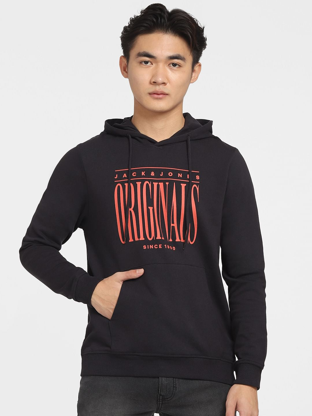 Black Logo Print Hooded Sweatshirt