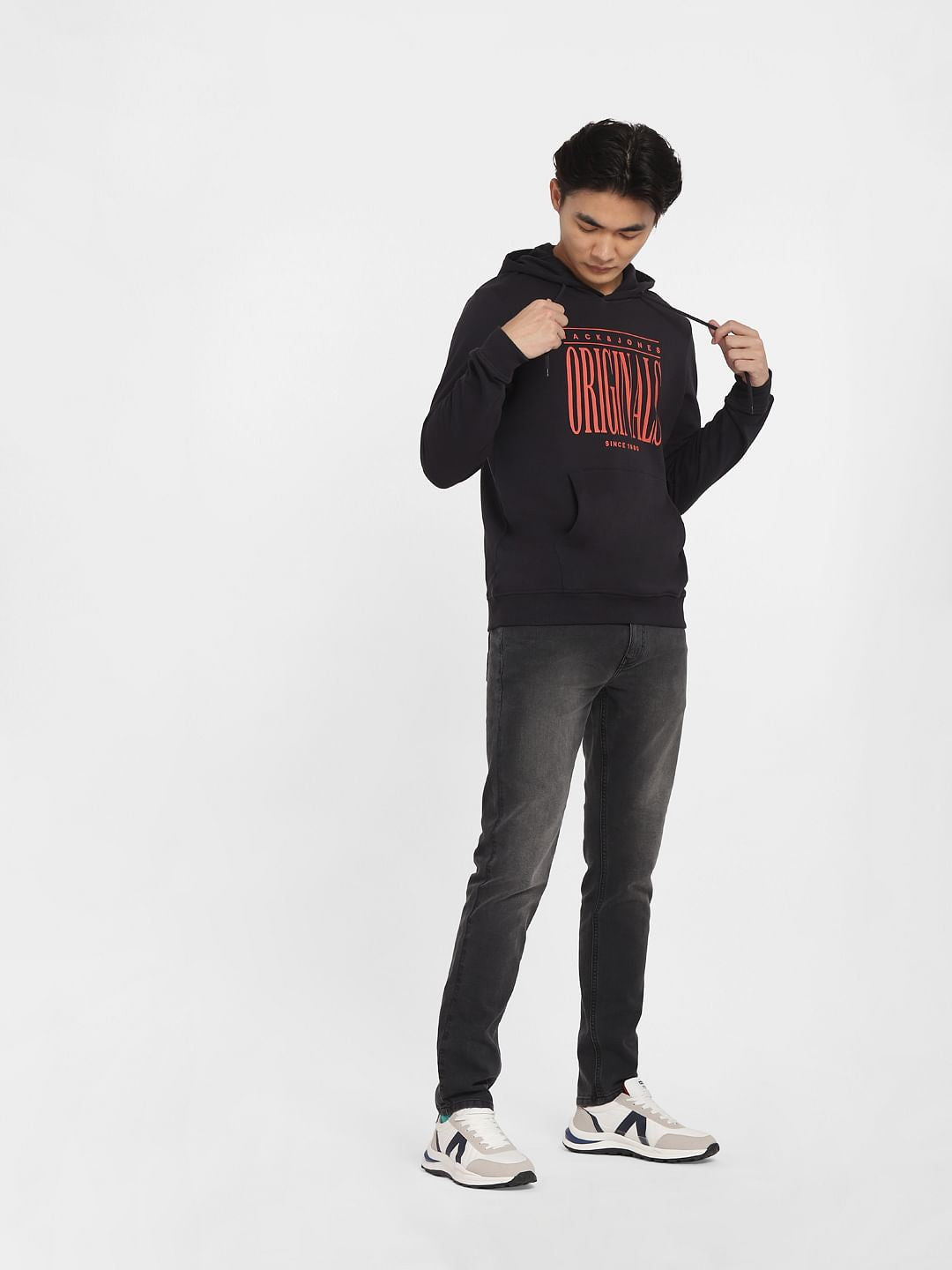 Black Logo Print Hooded Sweatshirt