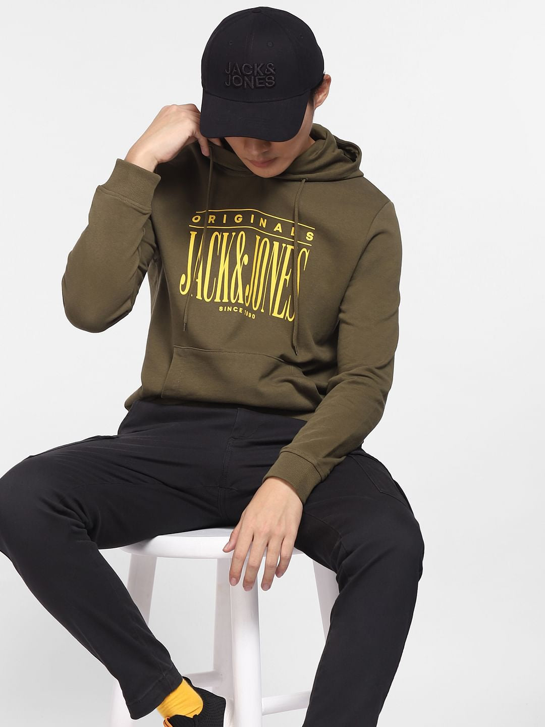 Dark Green Logo Print Hooded Sweatshirt