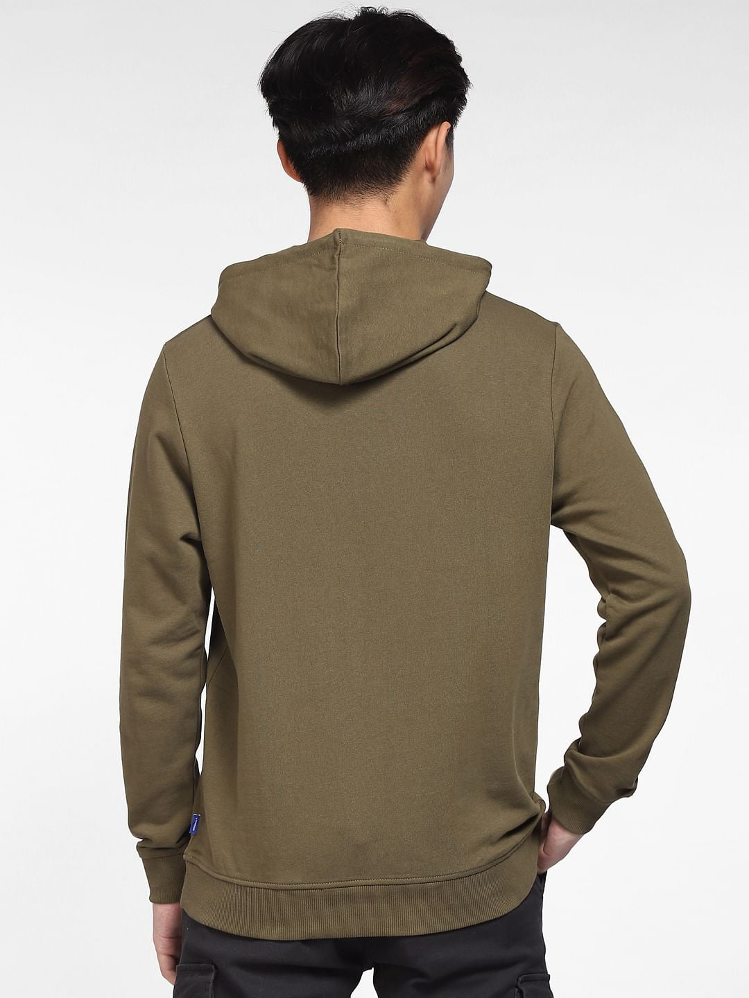 Dark Green Logo Print Hooded Sweatshirt