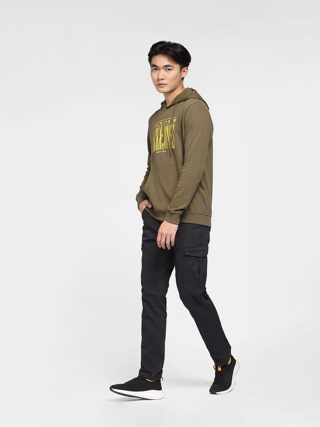 Dark Green Logo Print Hooded Sweatshirt