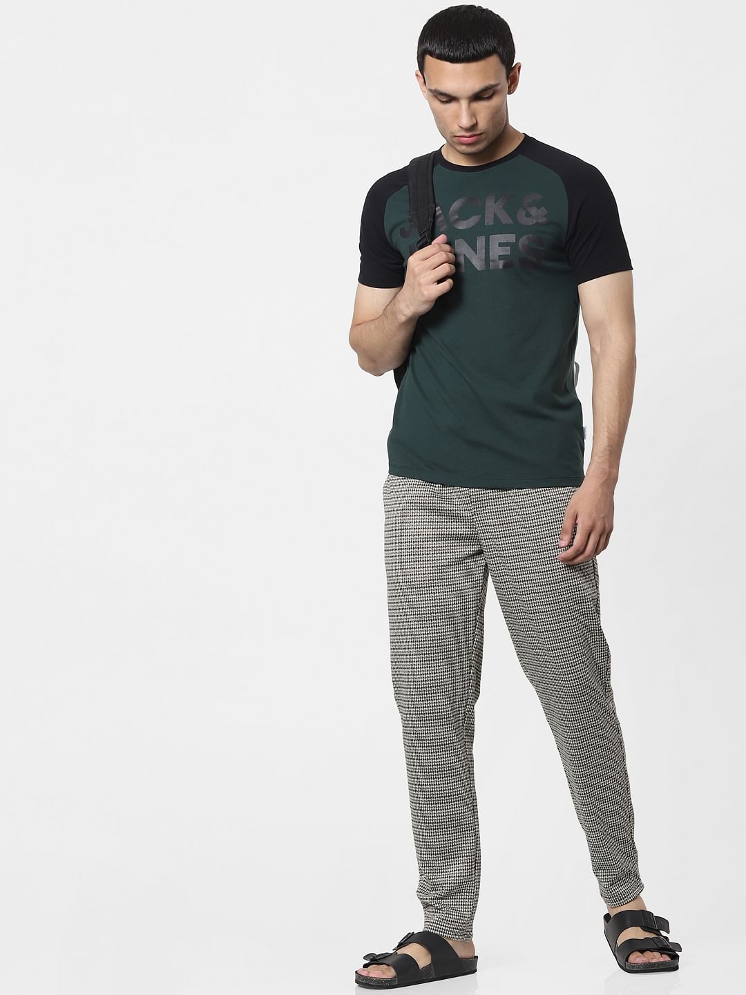 Black Mid Rise Houndstooth Pants - S