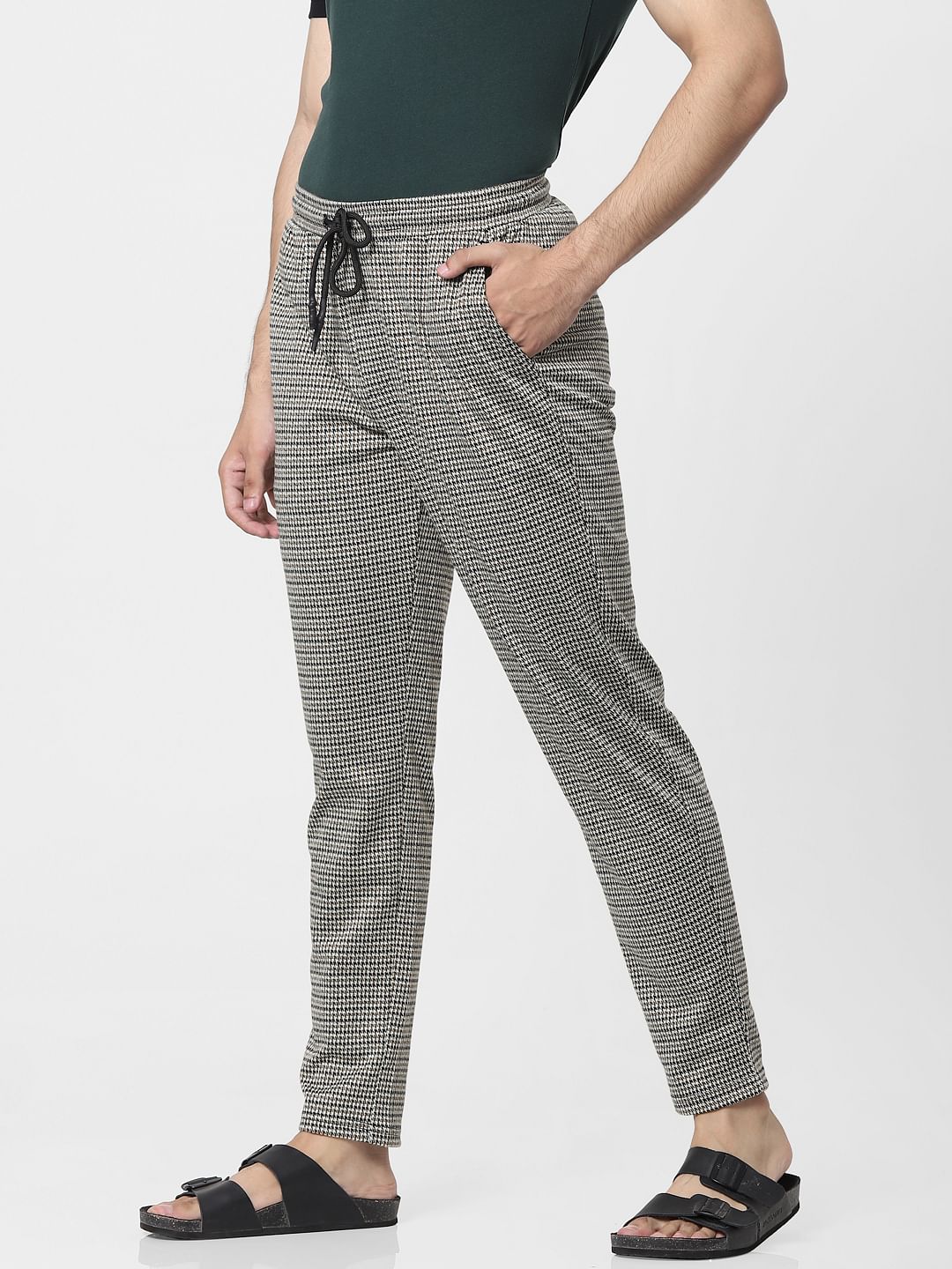 Black Mid Rise Houndstooth Pants