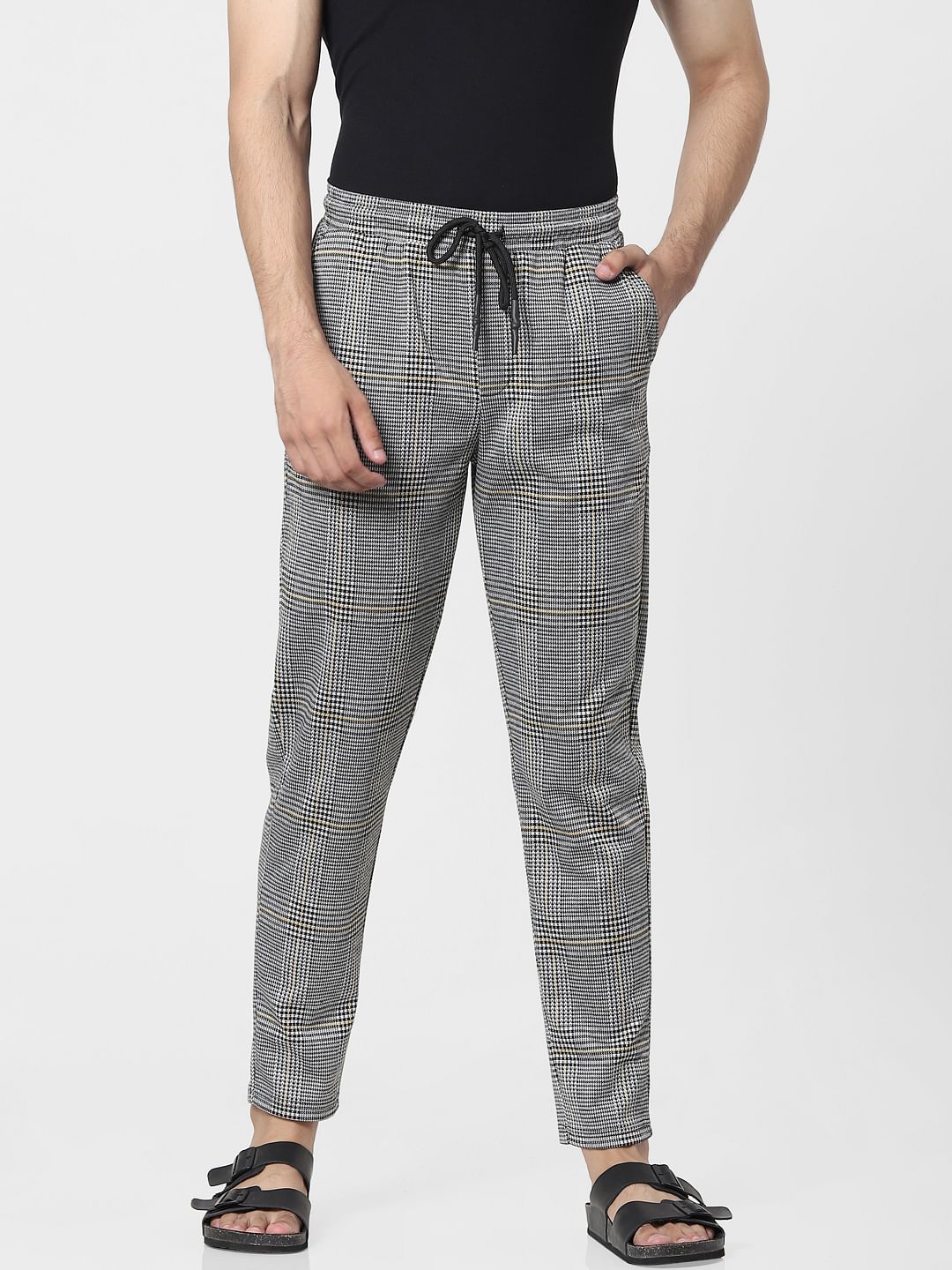 Black Mid Rise Check Pants