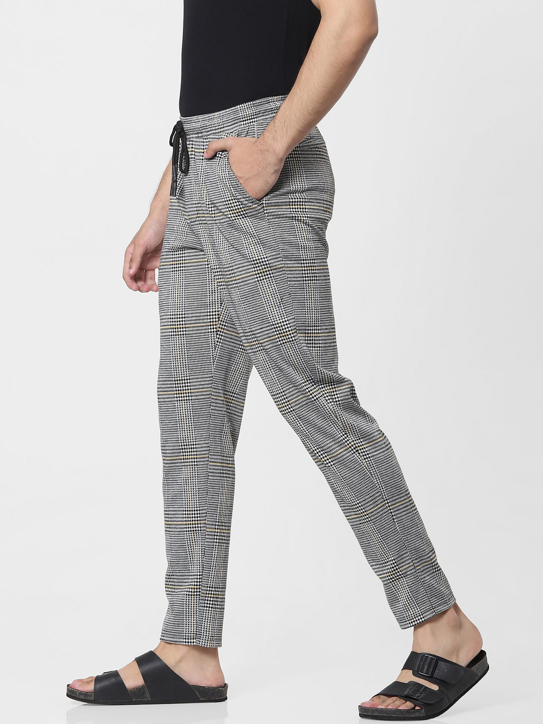 Black Mid Rise Check Pants
