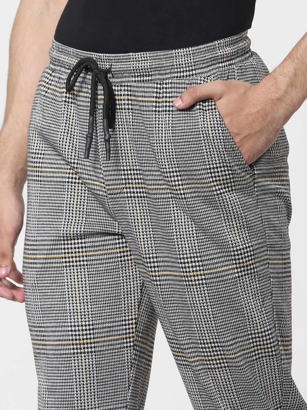 Black Mid Rise Check Pants