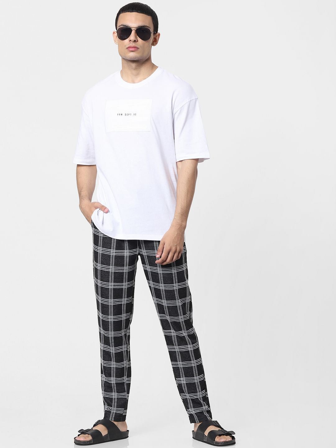 Black Mid Rise Check Pants - S