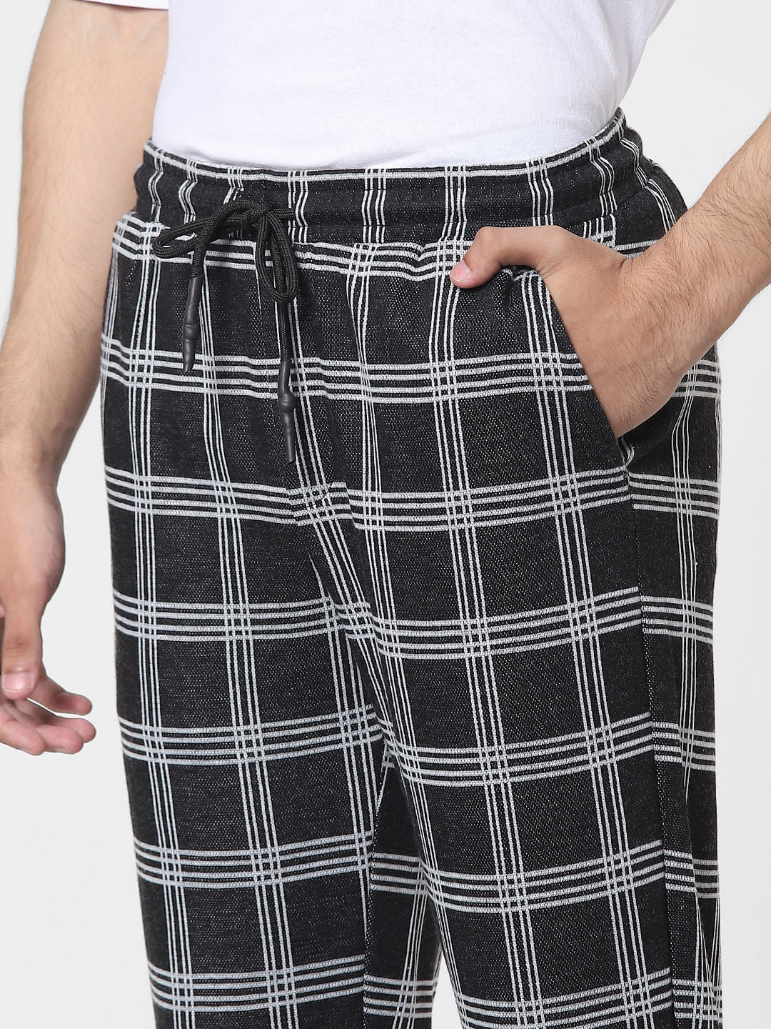 Black Mid Rise Check Pants