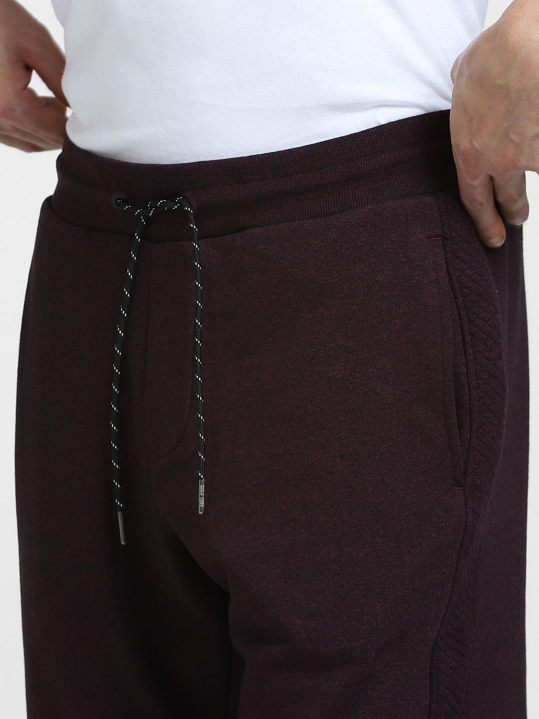 Burgundy Mid Rise Drawstring Co-ord Sweatpants