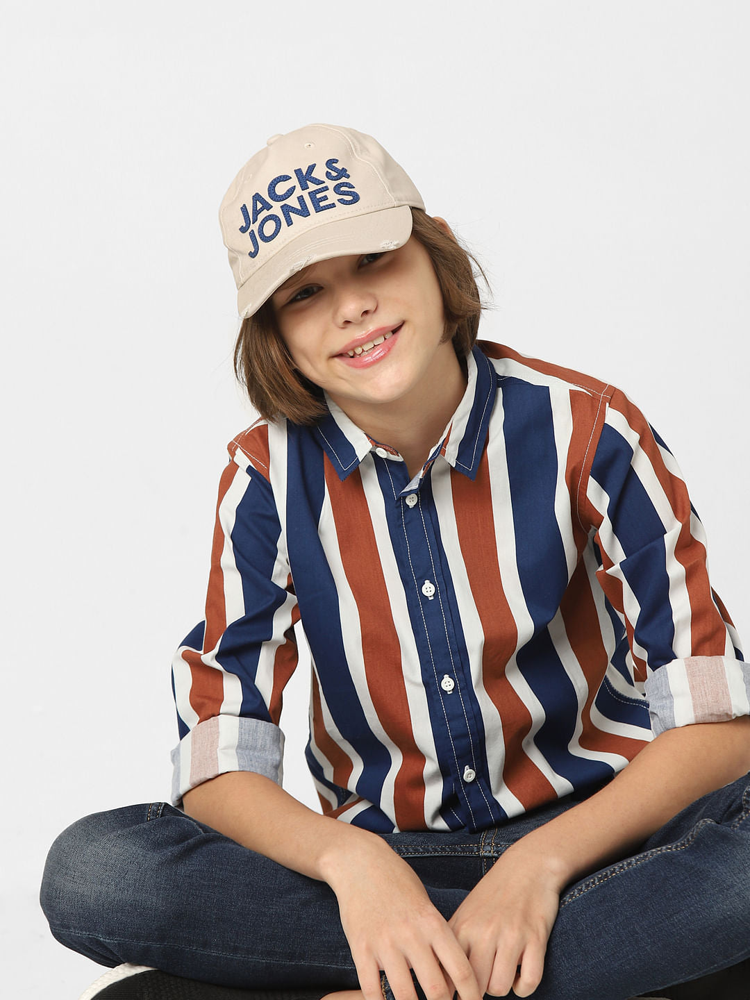 Boys Biege Logo Print Baseball Cap