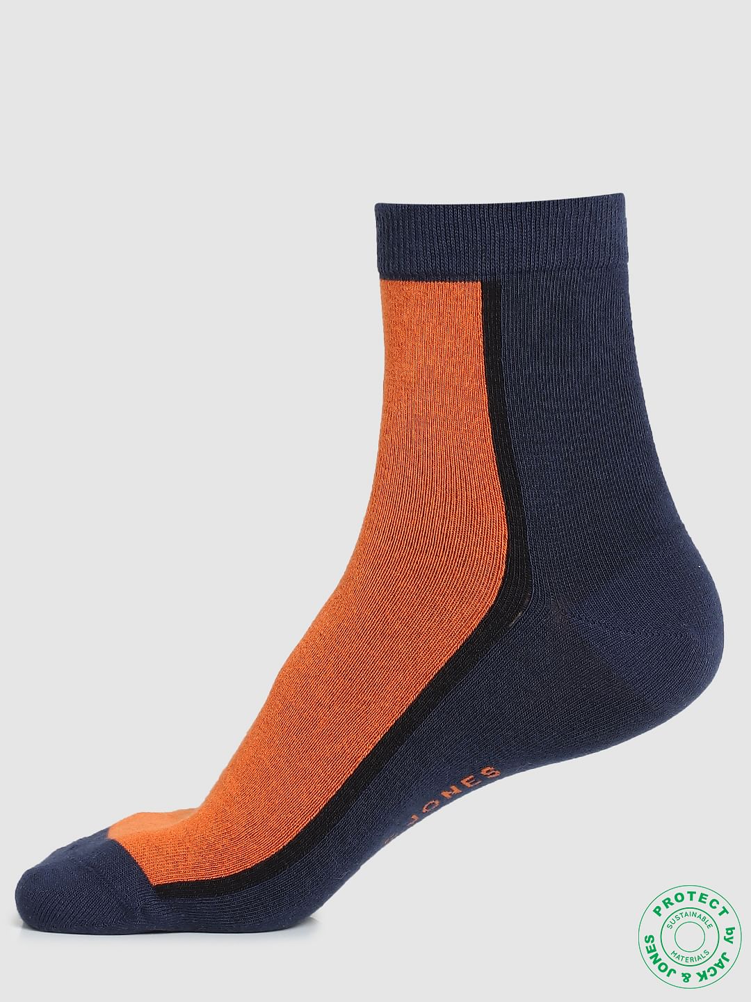 Navy Blue & Orange Colourblocked Socks - ONE