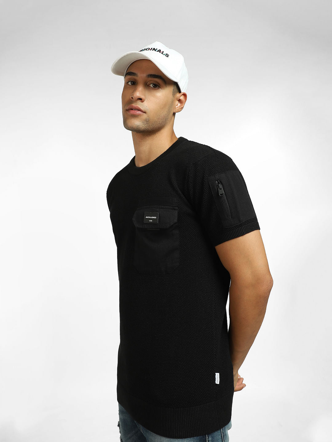 Black Knit Crew Neck T-shirt - S