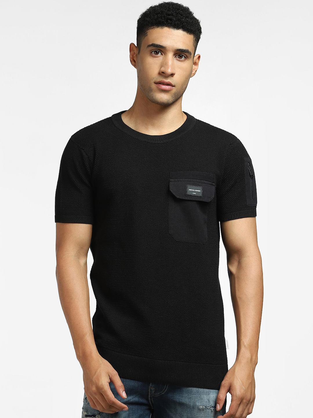 Black Knit Crew Neck T-shirt