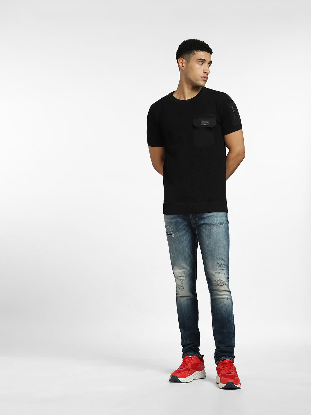 Black Knit Crew Neck T-shirt