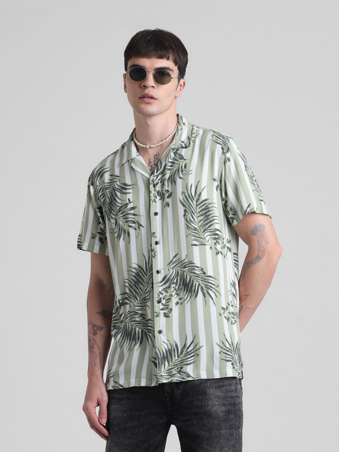 Green Striped Resort Shirt - S