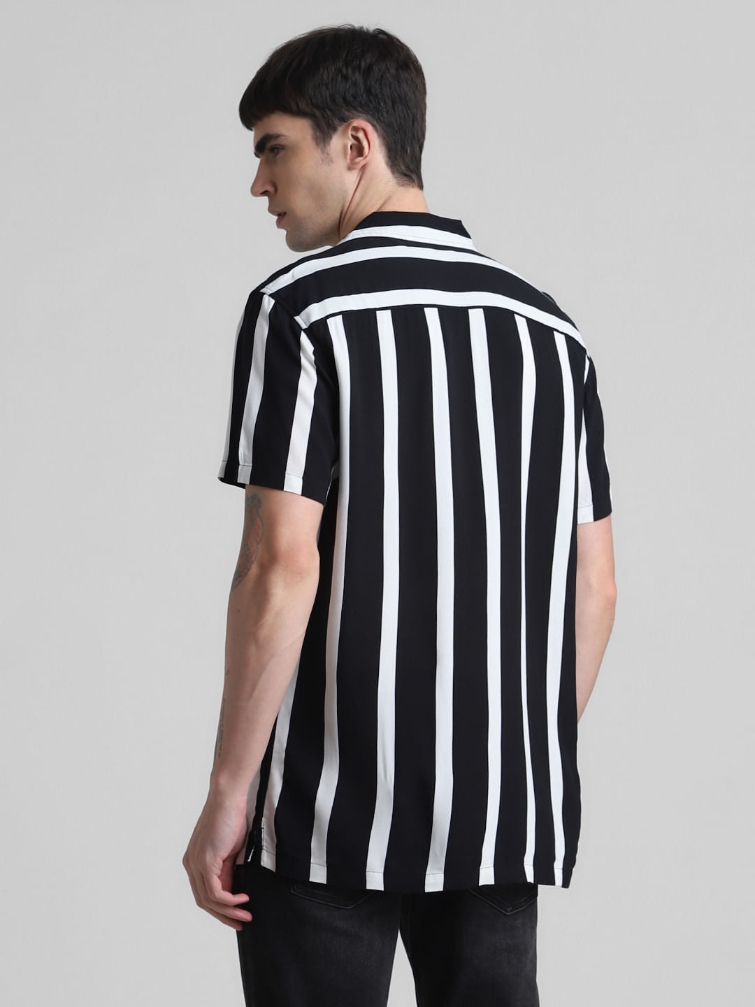 Black Striped Short Sleeves Shirt