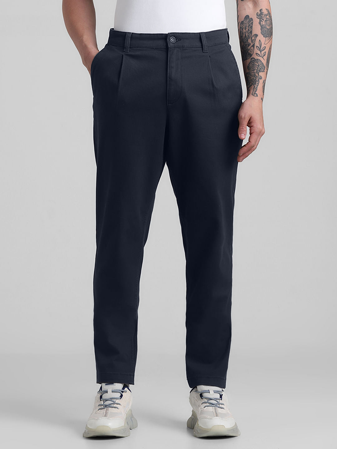 Navy Blue Mid Rise Pleated Chinos - 28/30