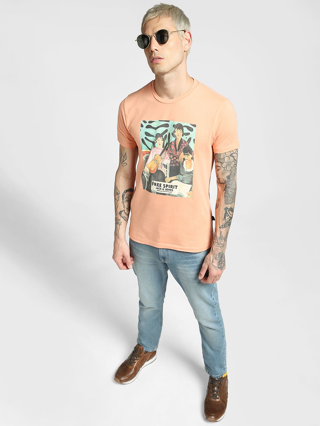 Peach Graphic Print T-shirt - S