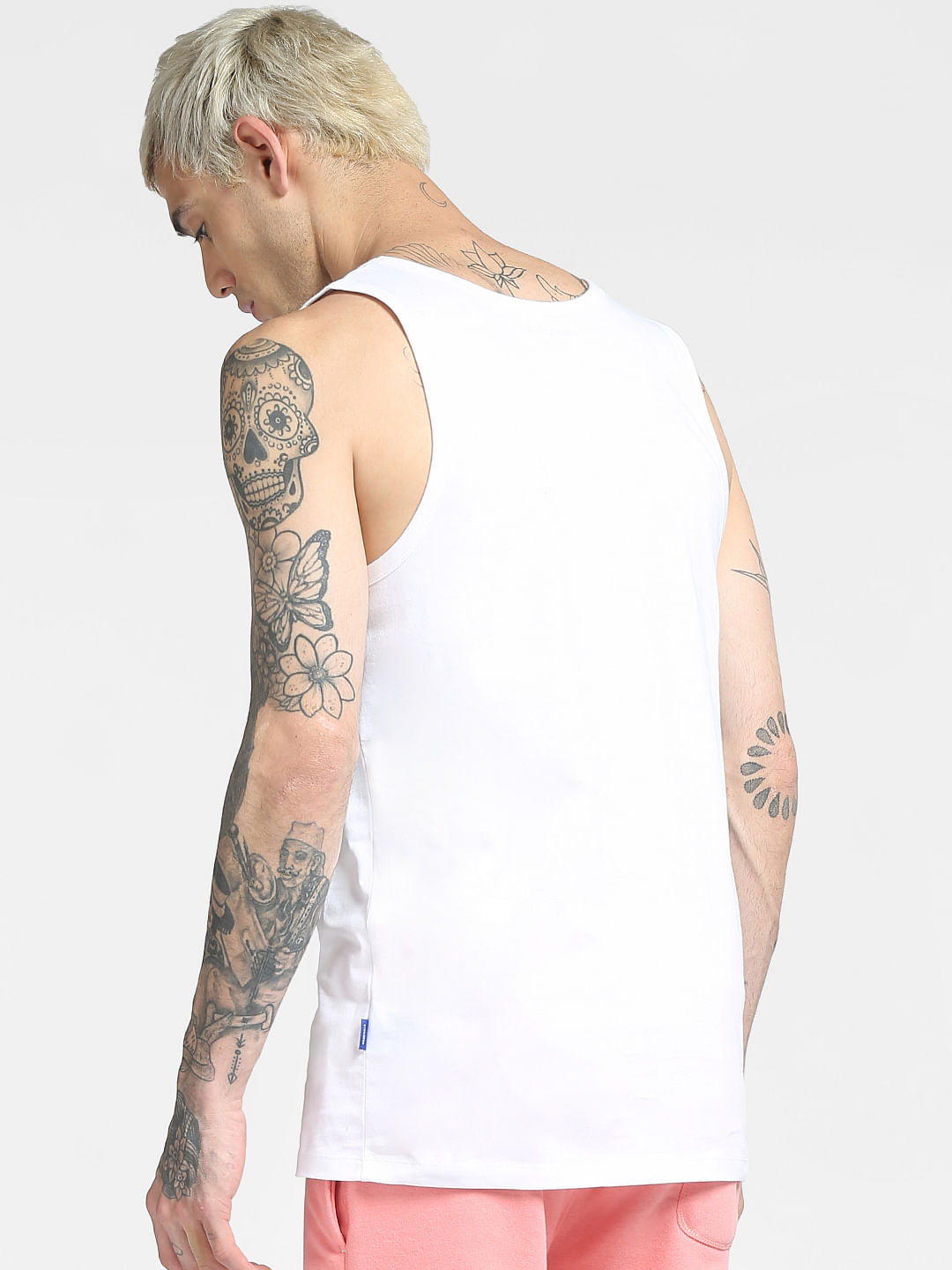 White Printed Sleeveless T-shirt