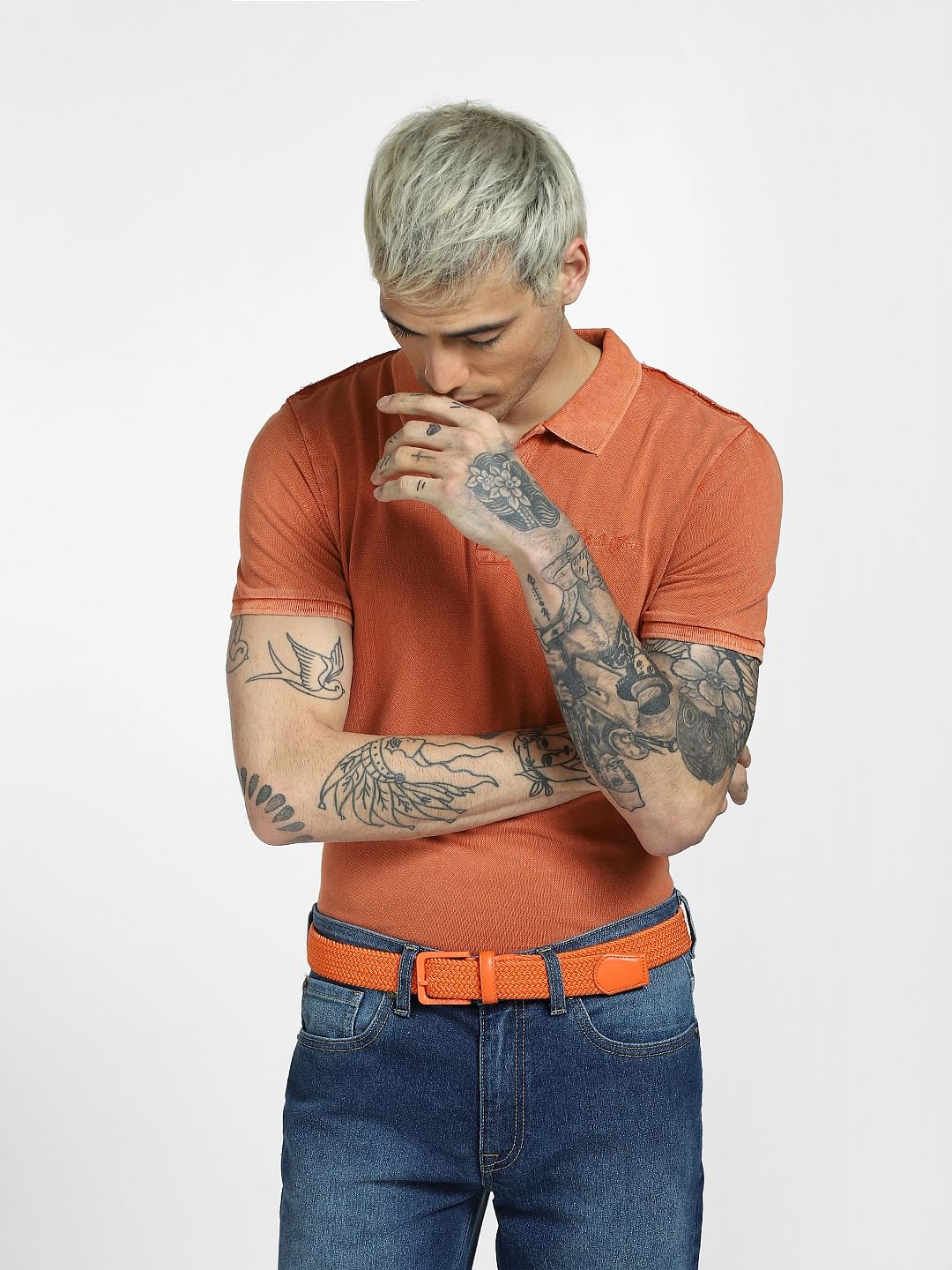 Orange Polo Neck T-shirt - S