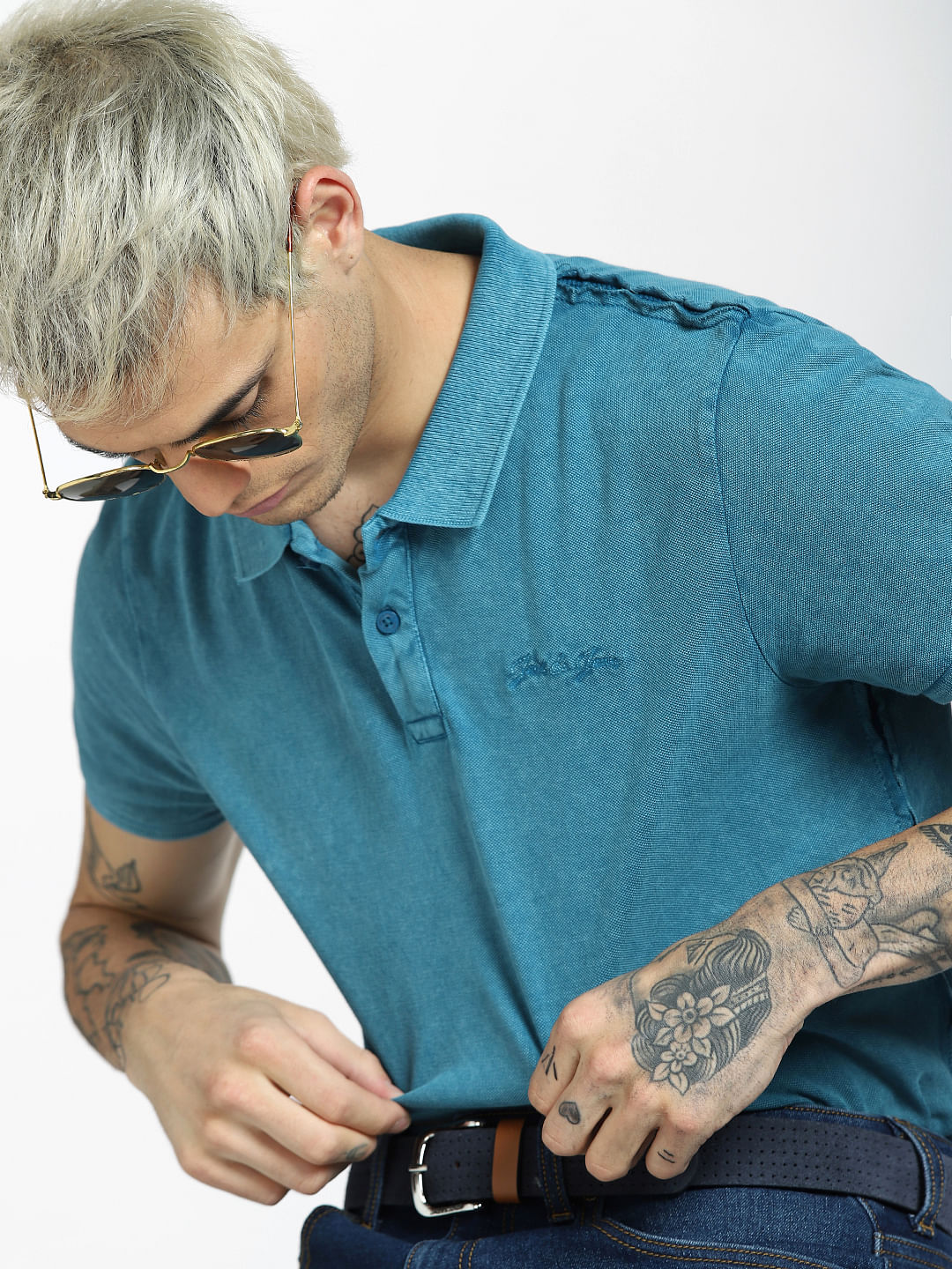 Blue Polo Neck T-shirt - S