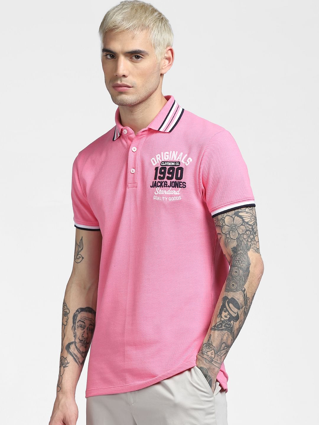 Pink Polo Neck T-shirt