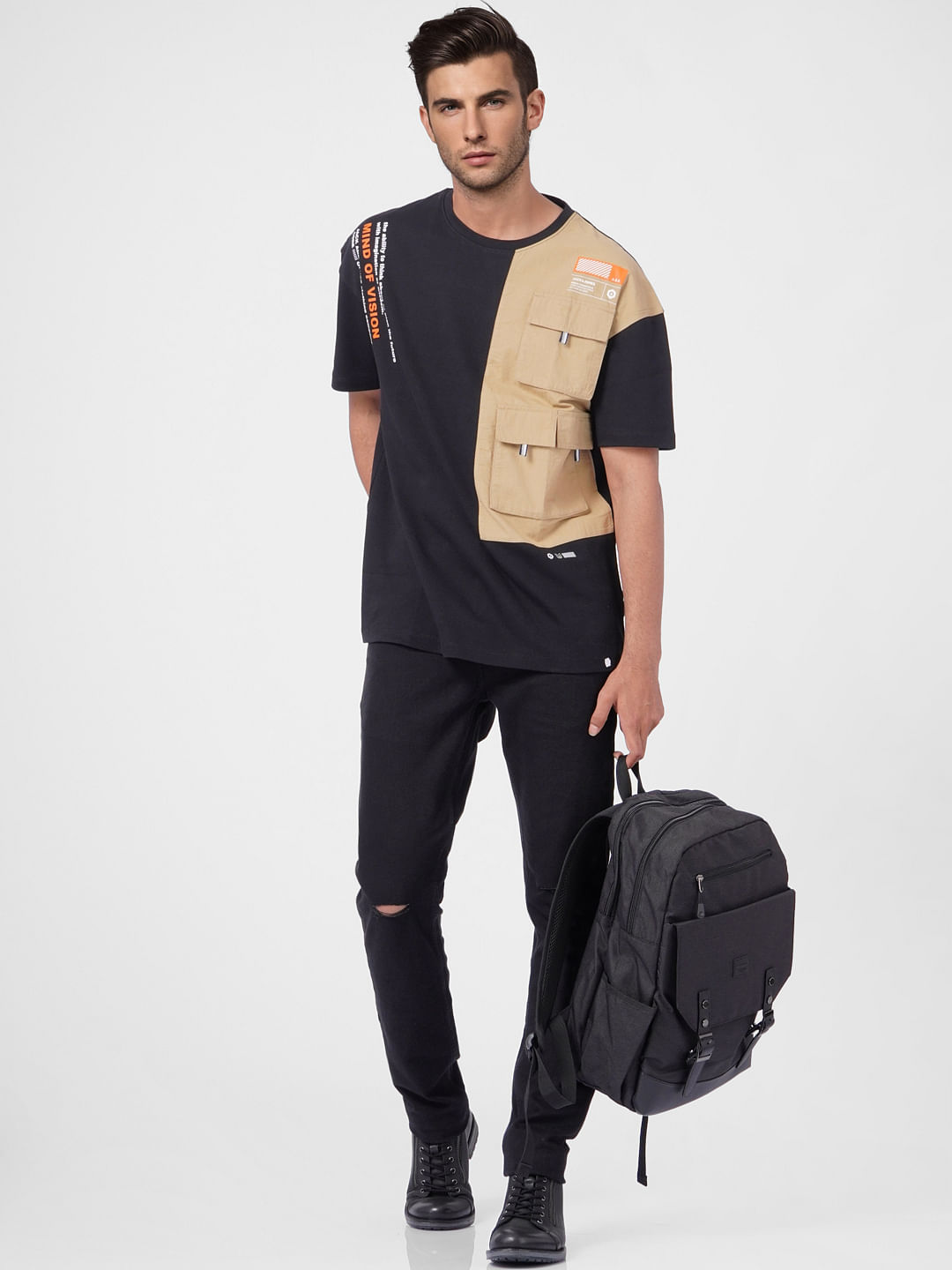 Black Patch Pocket Crew Neck T-shirt - S