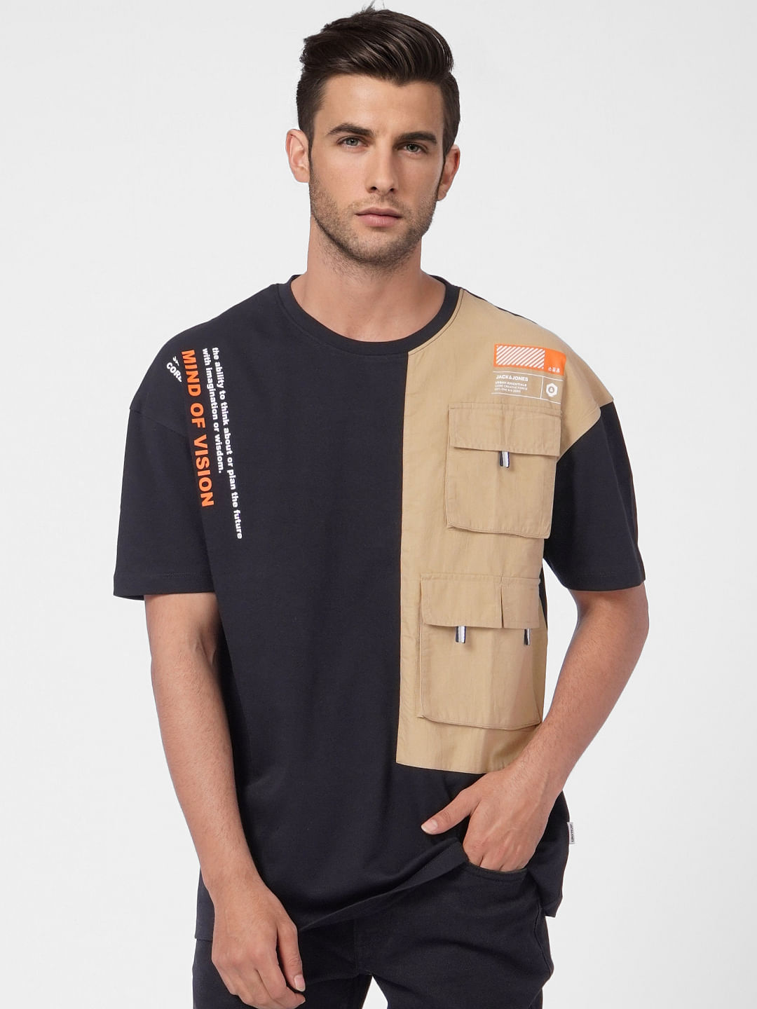 Black Patch Pocket Crew Neck T-shirt