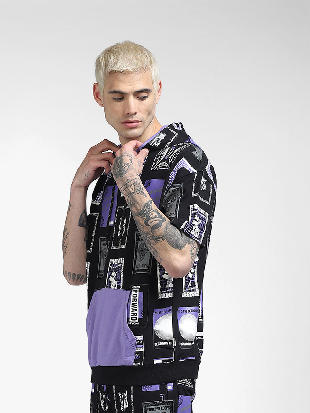 Black Graphic Print Co-ord Sweatshirt