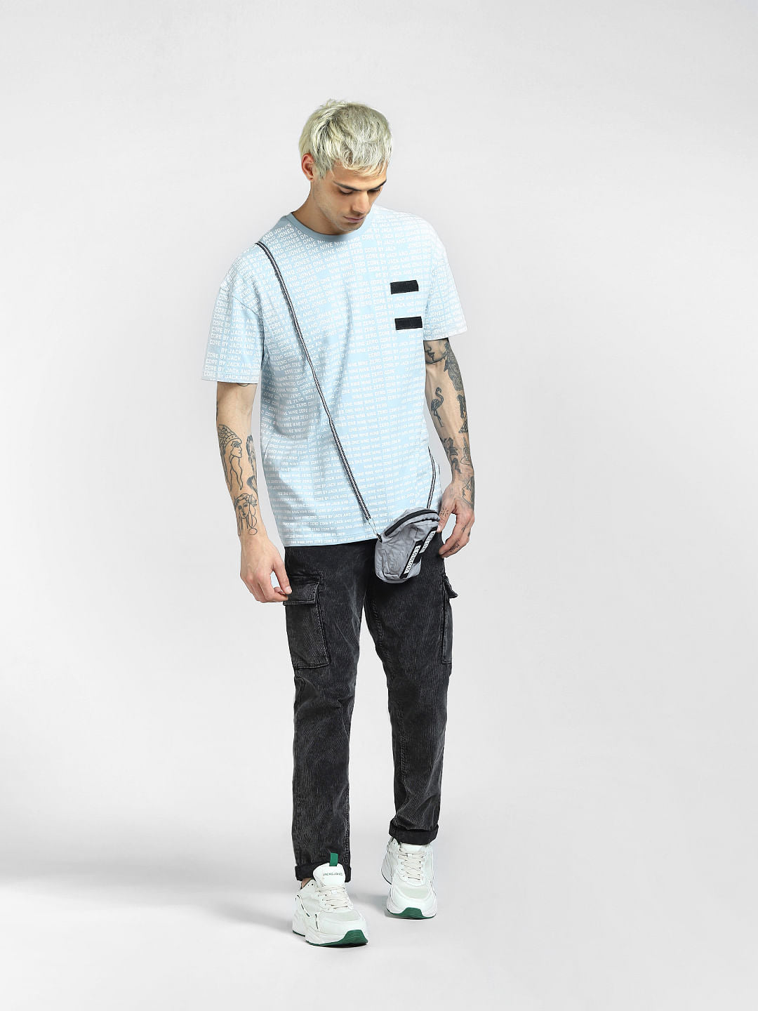 Blue Text Print Crew Neck T-shirt