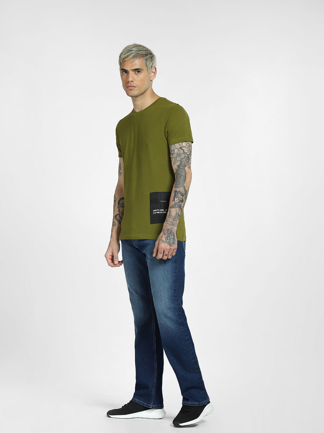 Green Patch Pocket Crew Neck T-shirt