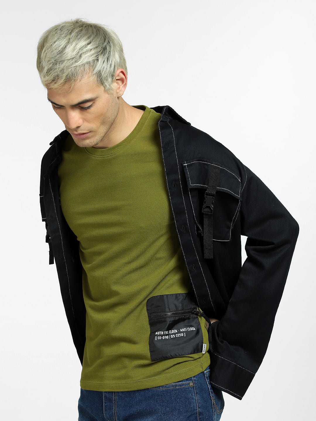 Green Patch Pocket Crew Neck T-shirt