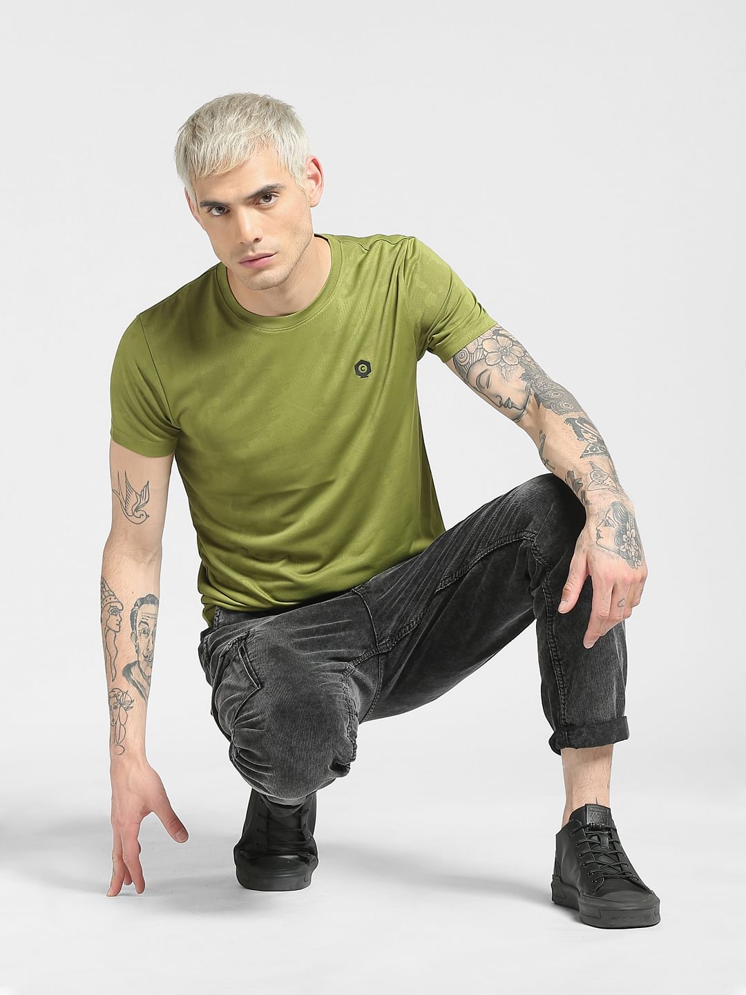 Green Jacquard Crew Neck T-shirt - S