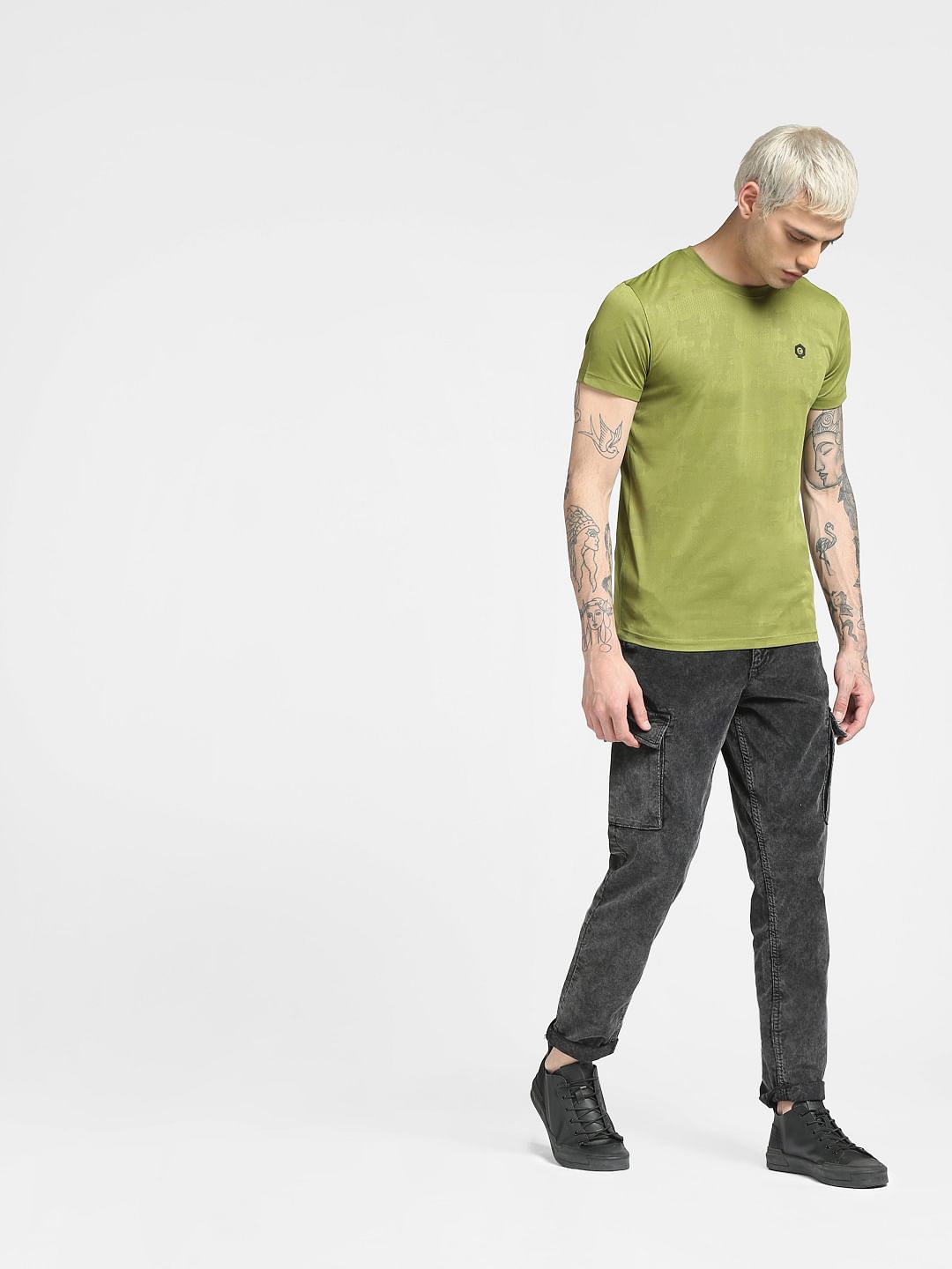 Green Jacquard Crew Neck T-shirt