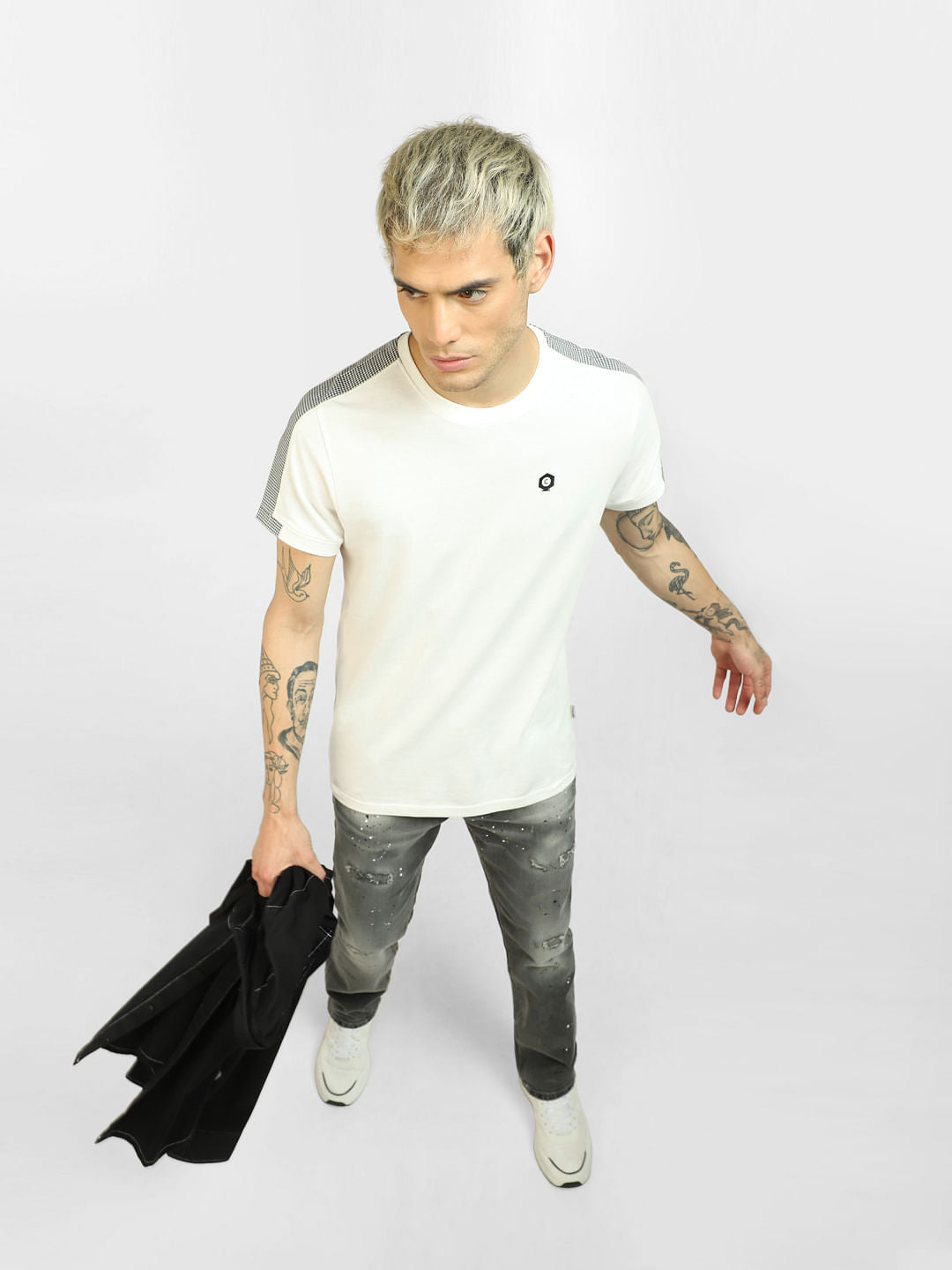 White Printed Crew Neck T-shirt - S